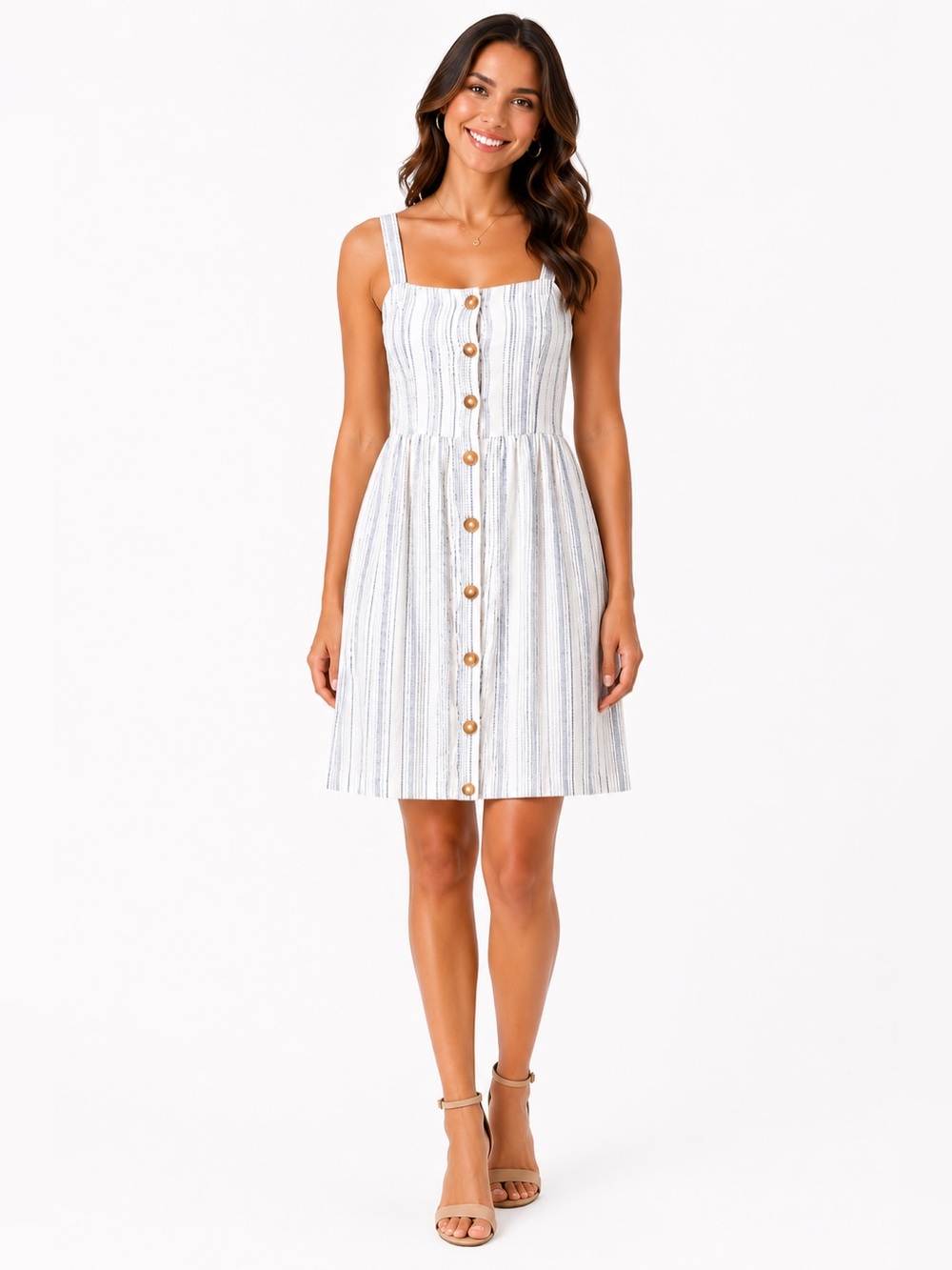 Loft Size 8 Petite Striped Button-Front Sundress with Spaghetti Straps